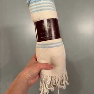 Cream and Light Blue Turkish Cotton Bath Towel